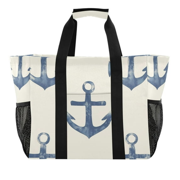 Large Hand-Held Storage Bag Kitchen Reusable Grocery Bags, Travel Tote Bags, Waterproof Tote,Laundry Bag,Beach Bag, Pool Bag Blue Anchor
