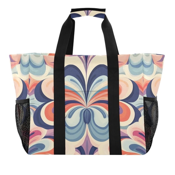 Large Hand-Held Storage Bag Kitchen Reusable Grocery Bags Travel Tote Bags Waterproof ToteLaundry BagBeach Bag Pool Bag Blue Flower Pattern
