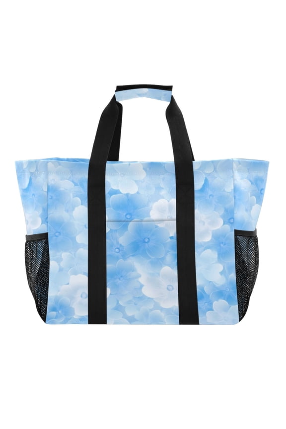 Large Hand-Held Storage Bag Kitchen Reusable Grocery Bags Travel Tote Bags Waterproof ToteLaundry BagBeach Bag Pool Bag Blue Pretty Lovely Flowers Seamless