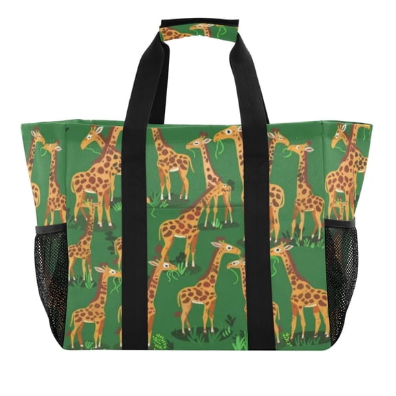 Large Hand-Held Storage Bag Kitchen Reusable Grocery Bags， Travel Tote Bags， Waterproof Tote，Laundry Bag，Beach Bag， Pool Bag Brown Giraffe
