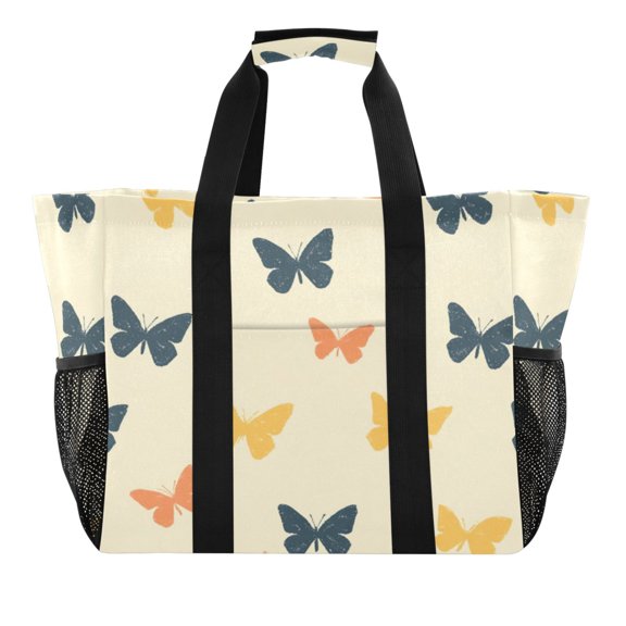Large Hand-Held Storage Bag Kitchen Reusable Grocery Bags， Travel Tote Bags， Waterproof Tote，Laundry Bag，Beach Bag， Pool Bag Cartoon Colored Butterflies