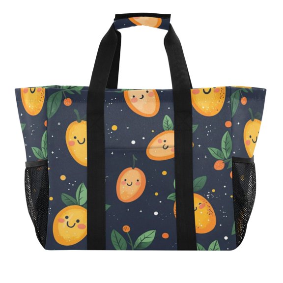 Large Hand-Held Storage Bag Kitchen Reusable Grocery Bags Travel Tote Bags Waterproof ToteLaundry BagBeach Bag Pool Bag Cartoon Cute Mango