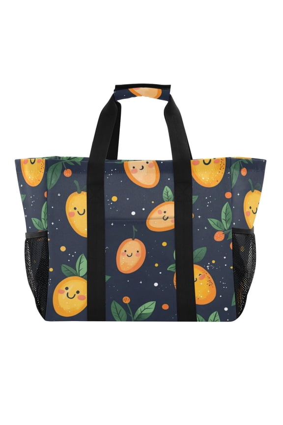 Large Hand-Held Storage Bag Kitchen Reusable Grocery Bags Travel Tote Bags Waterproof ToteLaundry BagBeach Bag Pool Bag Cartoon Cute Mango