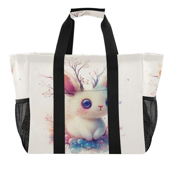Large Hand-Held Storage Bag Kitchen Reusable Grocery Bags， Travel Tote Bags， Waterproof Tote，Laundry Bag，Beach Bag， Pool Bag Cartoon Magic Rabbit