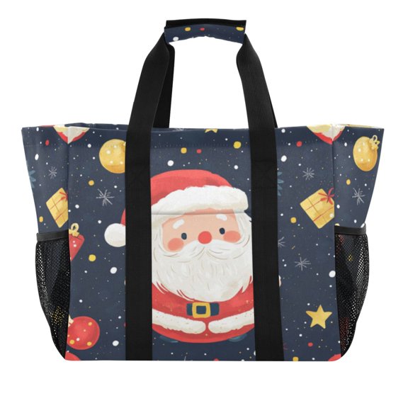 Large Hand-Held Storage Bag Kitchen Reusable Grocery Bags, Travel Tote Bags, Waterproof Tote,Laundry Bag,Beach Bag, Pool Bag Cartoon Red Santa