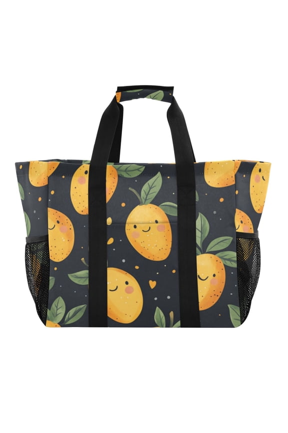 Large Hand-Held Storage Bag Kitchen Reusable Grocery Bags Travel Tote Bags Waterproof ToteLaundry BagBeach Bag Pool Bag Cartoon Smile Mango