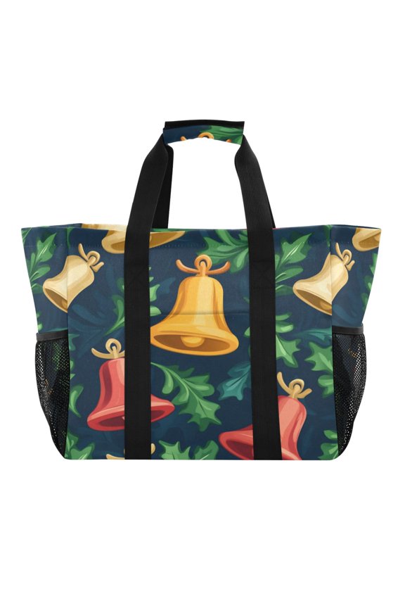 Large Hand-Held Storage Bag Kitchen Reusable Grocery Bags Travel Tote Bags Waterproof ToteLaundry BagBeach Bag Pool Bag Christmas Bell Cartoon