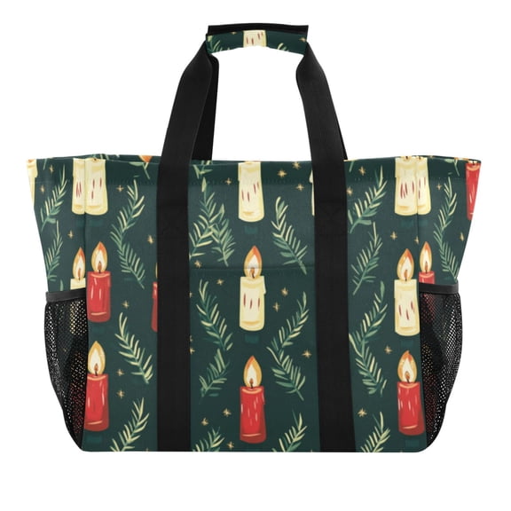 Large Hand-Held Storage Bag Kitchen Reusable Grocery Bags, Travel Tote Bags, Waterproof Tote,Laundry Bag,Beach Bag, Pool Bag Christmas Candle Design