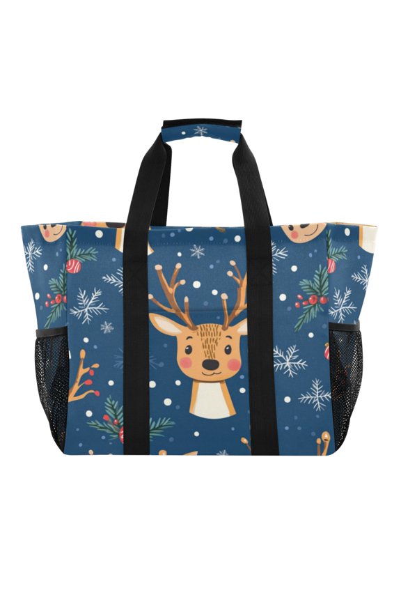 Large Hand-Held Storage Bag Kitchen Reusable Grocery Bags Travel Tote Bags Waterproof ToteLaundry BagBeach Bag Pool Bag Christmas Fawn