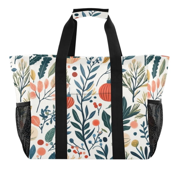 Large Hand-Held Storage Bag Kitchen Reusable Grocery Bags, Travel Tote Bags, Waterproof Tote,Laundry Bag,Beach Bag, Pool Bag Christmas Leaves and Branches