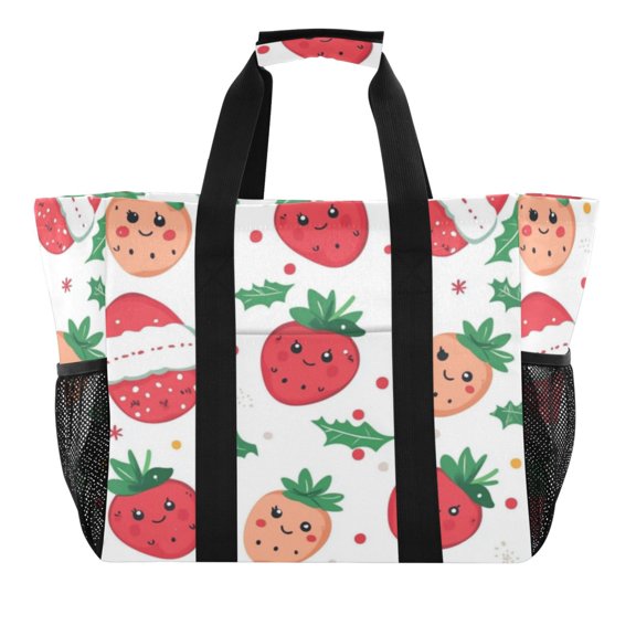 Large Hand-Held Storage Bag Kitchen Reusable Grocery Bags, Travel Tote Bags, Waterproof Tote,Laundry Bag,Beach Bag, Pool Bag Christmas Strawberry
