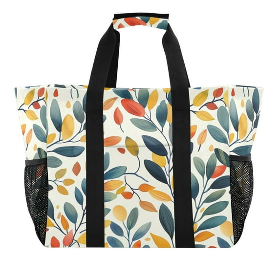 Large Hand-Held Storage Bag Kitchen Reusable Grocery Bags， Travel Tote Bags， Waterproof Tote，Laundry Bag，Beach Bag， Pool Bag Color Leaf Seamless