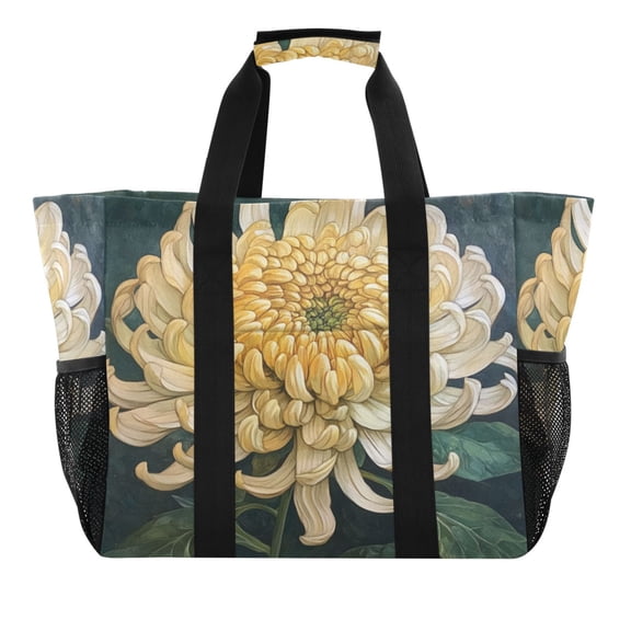 Large Hand-Held Storage Bag Kitchen Reusable Grocery Bags, Travel Tote Bags, Waterproof Tote,Laundry Bag,Beach Bag, Pool Bag Colorful Chrysanthemum