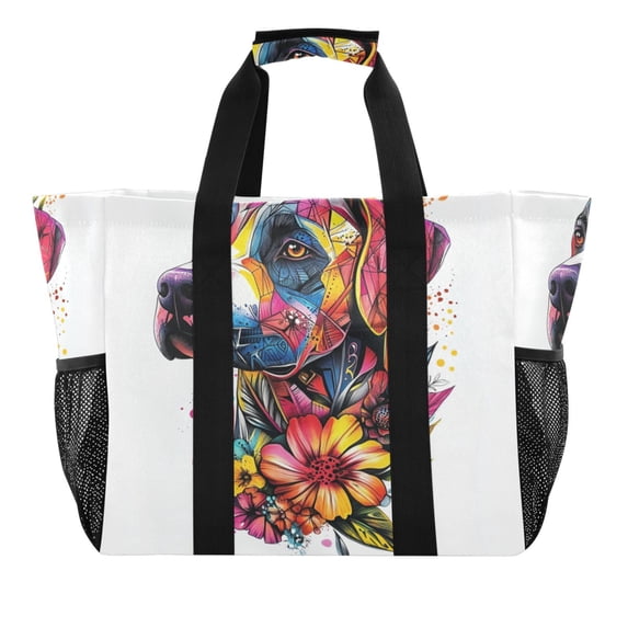 Large Hand-Held Storage Bag Kitchen Reusable Grocery Bags， Travel Tote Bags， Waterproof Tote，Laundry Bag，Beach Bag， Pool Bag Cool Color Dog