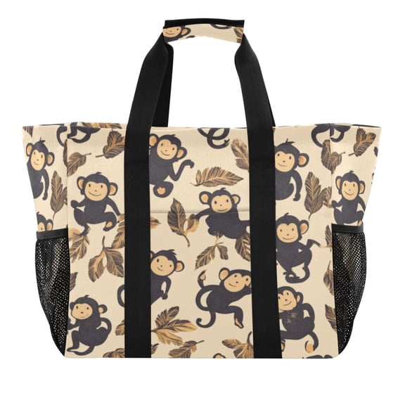 Large Hand-Held Storage Bag Kitchen Reusable Grocery Bags Travel Tote Bags Waterproof ToteLaundry BagBeach Bag Pool Bag Cute Black Monkey