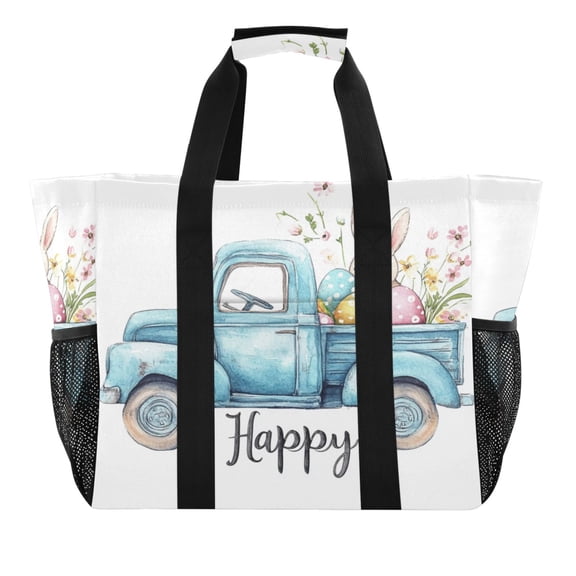 Large Hand-Held Storage Bag Kitchen Reusable Grocery Bags, Travel Tote Bags, Waterproof Tote,Laundry Bag,Beach Bag, Pool Bag Cute Bunny Easter