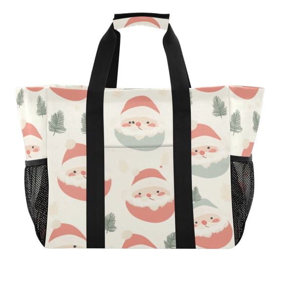 Large Hand-Held Storage Bag Kitchen Reusable Grocery Bags, Travel Tote Bags, Waterproof Tote,Laundry Bag,Beach Bag, Pool Bag Cute Cartoon Santa Face
