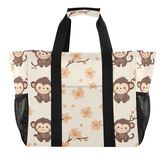 Large Hand-Held Storage Bag Kitchen Reusable Grocery Bags， Travel Tote Bags， Waterproof Tote，Laundry Bag，Beach Bag， Pool Bag Cute Little Brown Monkey