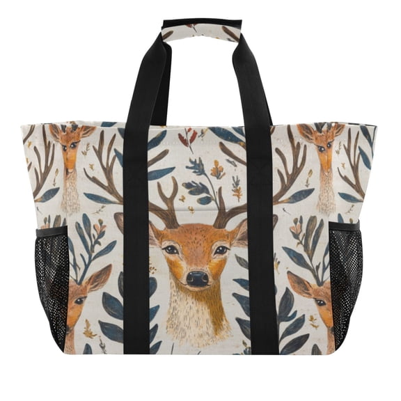 Large Hand-Held Storage Bag Kitchen Reusable Grocery Bags， Travel Tote Bags， Waterproof Tote，Laundry Bag，Beach Bag， Pool Bag Deer with Big Eyes