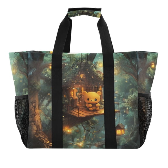 Large Hand-Held Storage Bag Kitchen Reusable Grocery Bags, Travel Tote Bags, Waterproof Tote,Laundry Bag,Beach Bag, Pool Bag Forest Bear