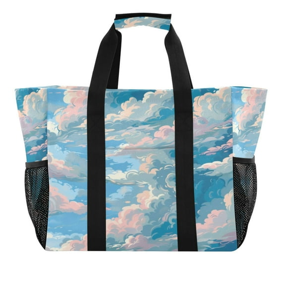 Large Hand-Held Storage Bag Kitchen Reusable Grocery Bags, Travel Tote Bags, Waterproof Tote,Laundry Bag,Beach Bag, Pool Bag Green Cloud