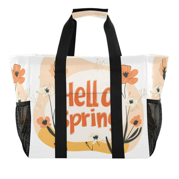 Large Hand-Held Storage Bag Kitchen Reusable Grocery Bags, Travel Tote Bags, Waterproof Tote,Laundry Bag,Beach Bag, Pool Bag Hello Spring Pattern