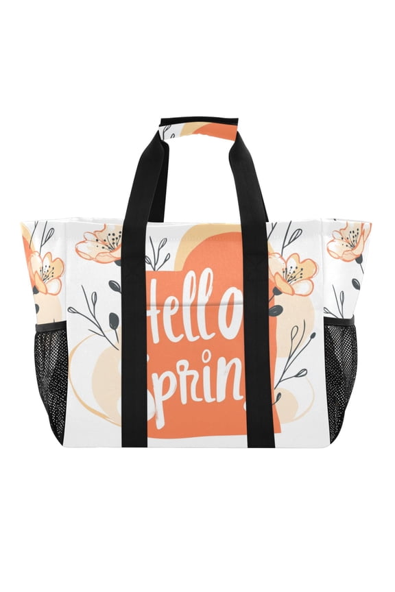 Large Hand-Held Storage Bag Kitchen Reusable Grocery Bags Travel Tote Bags Waterproof ToteLaundry BagBeach Bag Pool Bag Hello Spring