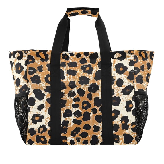 Large Hand-Held Storage Bag Kitchen Reusable Grocery Bags， Travel Tote Bags， Waterproof Tote，Laundry Bag，Beach Bag， Pool Bag Leopard Print