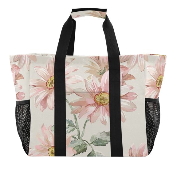 Large Hand-Held Storage Bag Kitchen Reusable Grocery Bags Travel Tote Bags Waterproof ToteLaundry BagBeach Bag Pool Bag Light Pink Large Flower