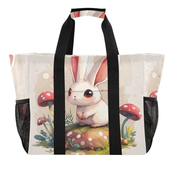 Large Hand-Held Storage Bag Kitchen Reusable Grocery Bags， Travel Tote Bags， Waterproof Tote，Laundry Bag，Beach Bag， Pool Bag Mushroom Powder Rabbit