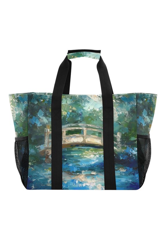 Large Hand-Held Storage Bag Kitchen Reusable Grocery Bags Travel Tote Bags Waterproof ToteLaundry BagBeach Bag Pool Bag Painting Bridge