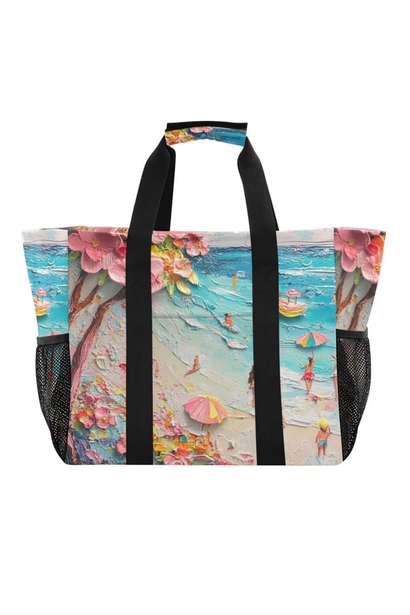 Large Hand-Held Storage Bag Kitchen Reusable Grocery Bags Travel Tote Bags Waterproof ToteLaundry BagBeach Bag Pool Bag Picturesque Spring Sea
