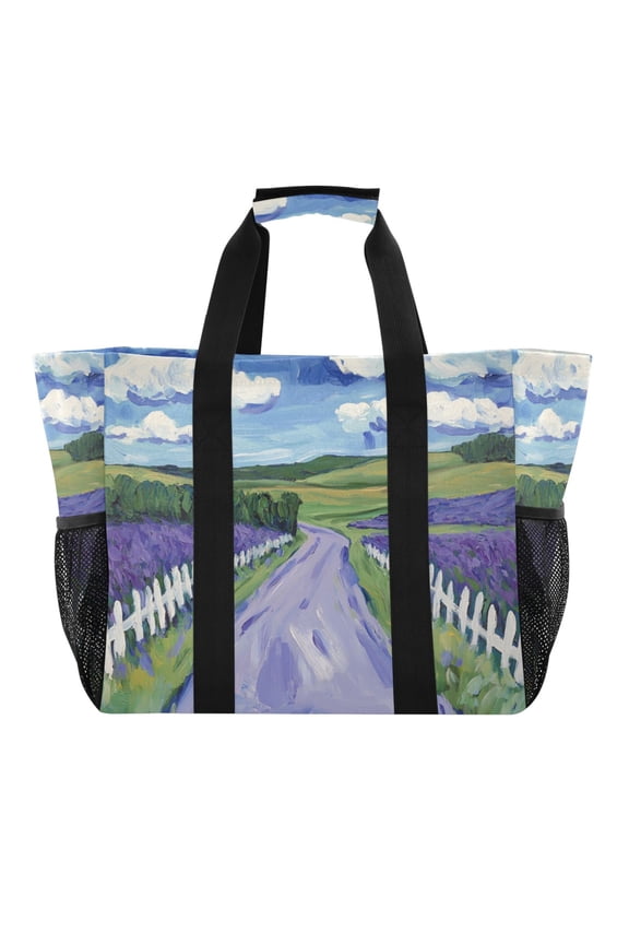 Large Hand-Held Storage Bag Kitchen Reusable Grocery Bags Travel Tote Bags Waterproof ToteLaundry BagBeach Bag Pool Bag Pretty Beautiful Road