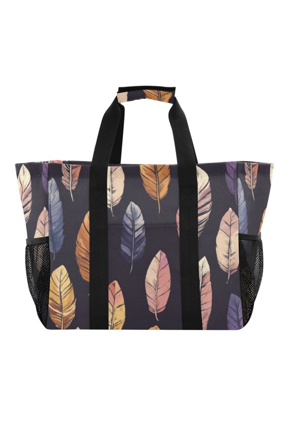 Large Hand-Held Storage Bag Kitchen Reusable Grocery Bags Travel Tote Bags Waterproof ToteLaundry BagBeach Bag Pool Bag Pretty Colorful Feathers