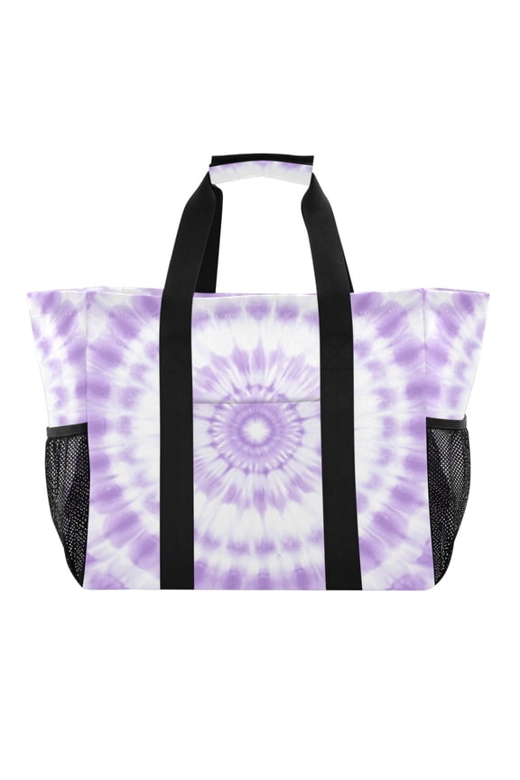 Large Hand-Held Storage Bag Kitchen Reusable Grocery Bags Travel Tote Bags Waterproof ToteLaundry BagBeach Bag Pool Bag Pretty Purple Tie Dye