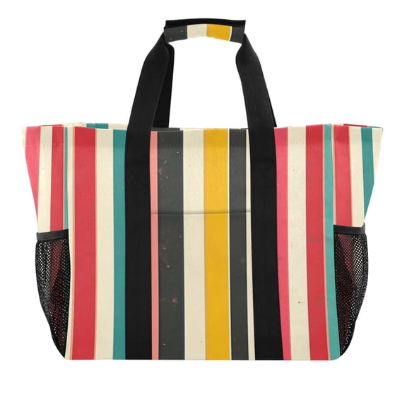 Large Hand-Held Storage Bag Kitchen Reusable Grocery Bags， Travel Tote Bags， Waterproof Tote，Laundry Bag，Beach Bag， Pool Bag Pretty Stripes