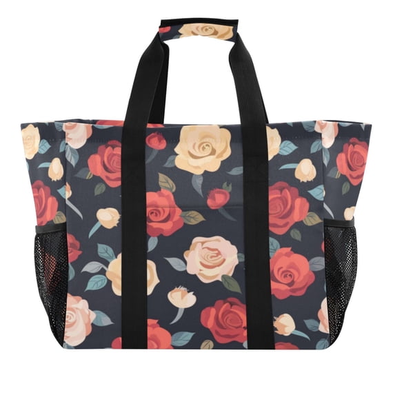 Large Hand-Held Storage Bag Kitchen Reusable Grocery Bags, Travel Tote Bags, Waterproof Tote,Laundry Bag,Beach Bag, Pool Bag Red Rose Cartoon
