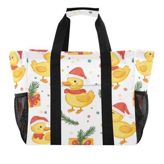 Large Hand-Held Storage Bag Kitchen Reusable Grocery Bags， Travel Tote Bags， Waterproof Tote，Laundry Bag，Beach Bag， Pool Bag Santa Hat Duck