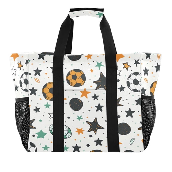 Large Hand-Held Storage Bag Kitchen Reusable Grocery Bags， Travel Tote Bags， Waterproof Tote，Laundry Bag，Beach Bag， Pool Bag Star Football