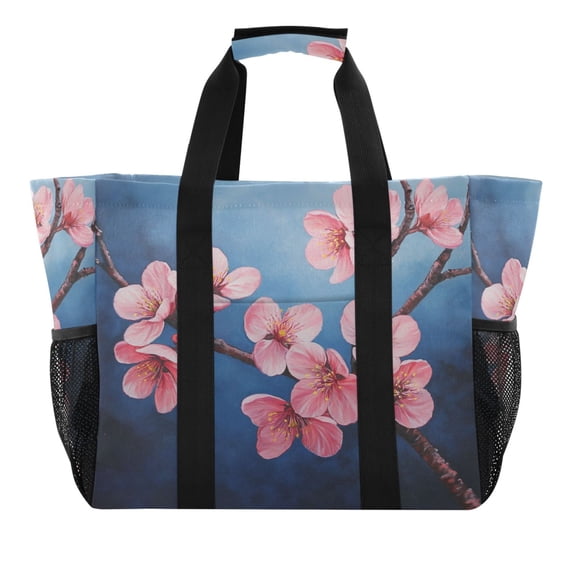 Large Hand-Held Storage Bag Kitchen Reusable Grocery Bags Travel Tote Bags Waterproof ToteLaundry BagBeach Bag Pool Bag Super Cute Cherry Blossom