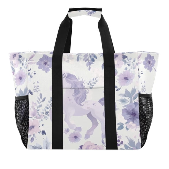 Large Hand-Held Storage Bag Kitchen Reusable Grocery Bags, Travel Tote Bags, Waterproof Tote,Laundry Bag,Beach Bag, Pool Bag Super Cute Purple Unicorn
