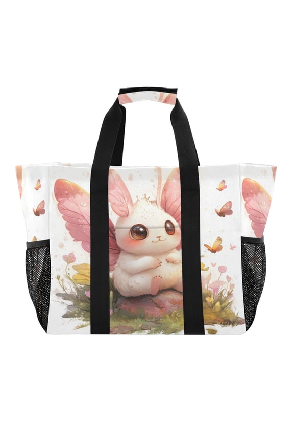Large Hand-Held Storage Bag Kitchen Reusable Grocery Bags Travel Tote Bags Waterproof ToteLaundry BagBeach Bag Pool Bag Super Lovely Fairy Rabbit