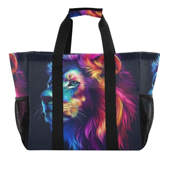 Large Hand-Held Storage Bag Kitchen Reusable Grocery Bags， Travel Tote Bags， Waterproof Tote，Laundry Bag，Beach Bag， Pool Bag The Colorful Mighty Lion