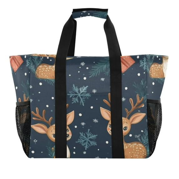 Large Hand-Held Storage Bag Kitchen Reusable Grocery Bags, Travel Tote Bags, Waterproof Tote,Laundry Bag,Beach Bag, Pool Bag Three Little Christmas Deer