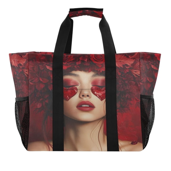 Large Hand-Held Storage Bag Kitchen Reusable Grocery Bags, Travel Tote Bags, Waterproof Tote,Laundry Bag,Beach Bag, Pool Bag Valentine's Day Love and Beauty