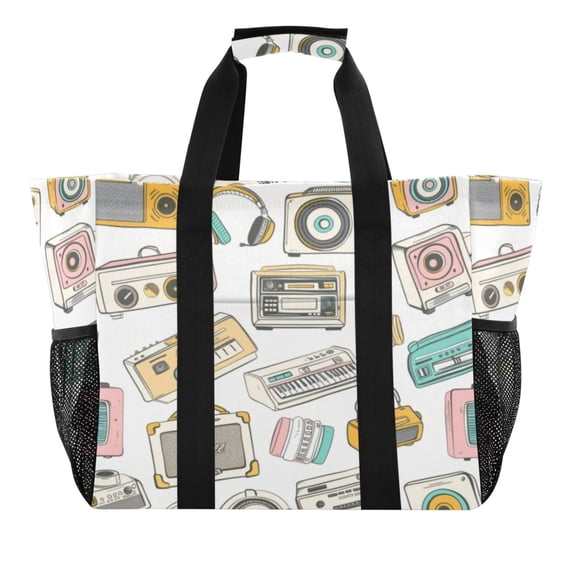 Large Hand-Held Storage Bag Kitchen Reusable Grocery Bags, Travel Tote Bags, Waterproof Tote,Laundry Bag,Beach Bag, Pool Bag Various Audio Cartoons