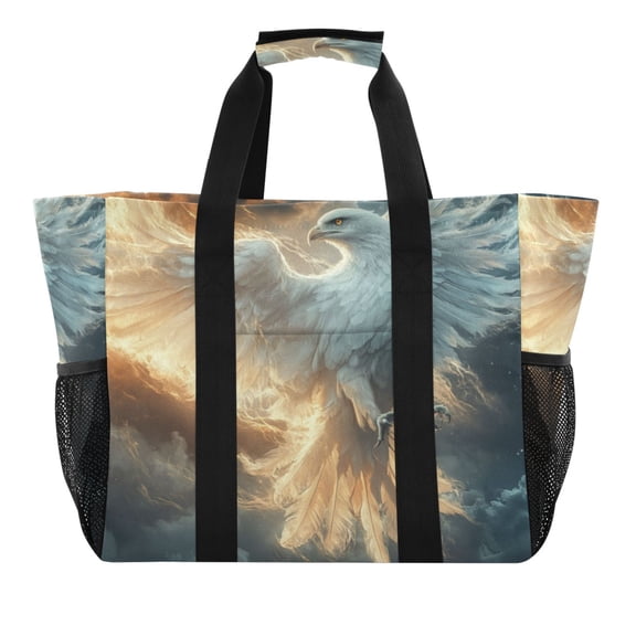 Large Hand-Held Storage Bag Kitchen Reusable Grocery Bags, Travel Tote Bags, Waterproof Tote,Laundry Bag,Beach Bag, Pool Bag White Eagle
