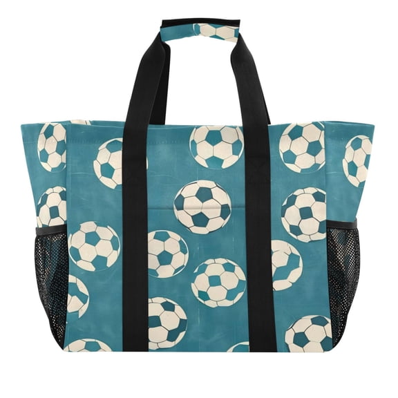 Large Hand-Held Storage Bag Kitchen Reusable Grocery Bags， Travel Tote Bags， Waterproof Tote，Laundry Bag，Beach Bag， Pool Bag White Football