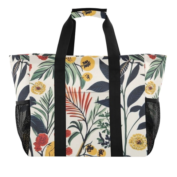 Large Hand-Held Storage Bag Kitchen Reusable Grocery Bags Travel Tote Bags Waterproof ToteLaundry BagBeach Bag Pool Bag Yellow Flower Cluster