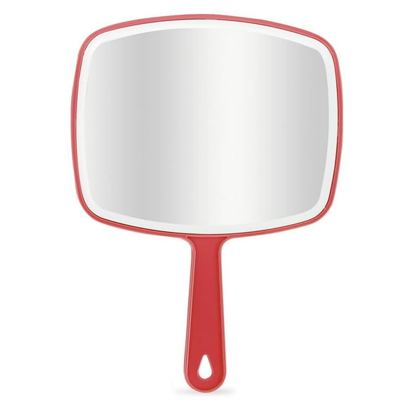 Large Hand Mirror, Handheld Mirror With Handle, Salon Mirror For Barber Hairdressing - red